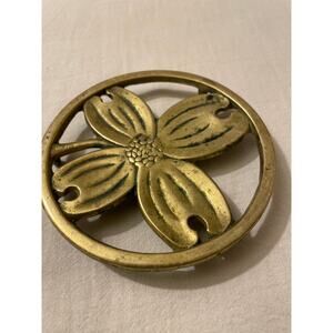 Virginia Metal crafters 10-12 Solid Brass Dogwood Trivet 1950 Vintage